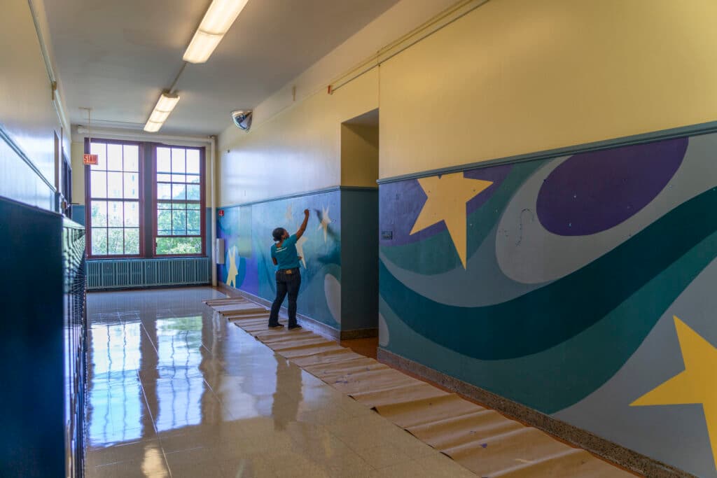 Dorian Sylvain, Muralist, Southside Schools, 2019,